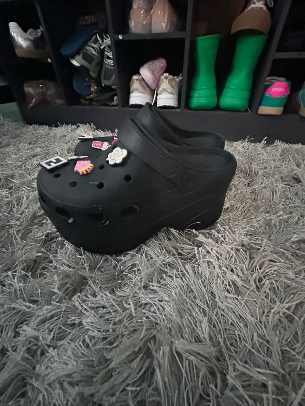 Black Platform Slip-On Clog with Decorative Charms